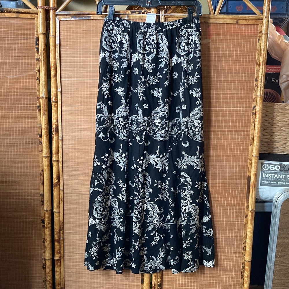 Carole Little Black Maxi Skirt with White Floral Print
